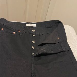 Black Denim High Waisted Trendy Straight Leg Button Fly Jeans W28 L30”